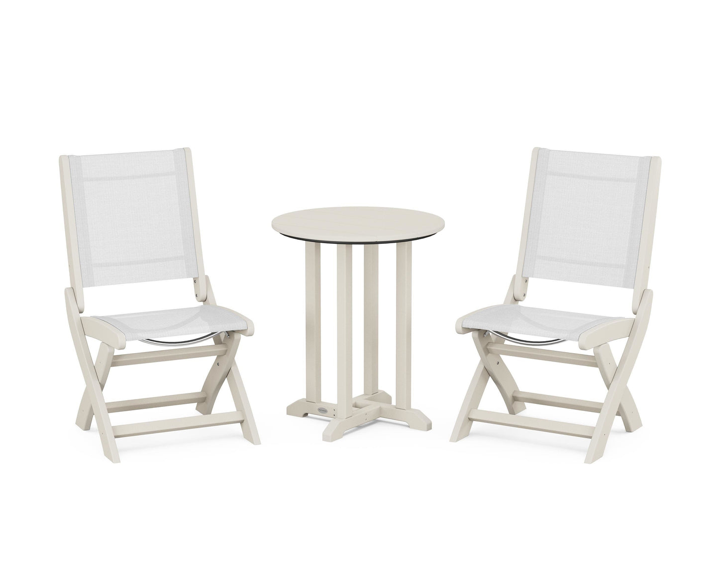 Coastal Folding Side Chair 3-Piece Round Bistro Dining Set