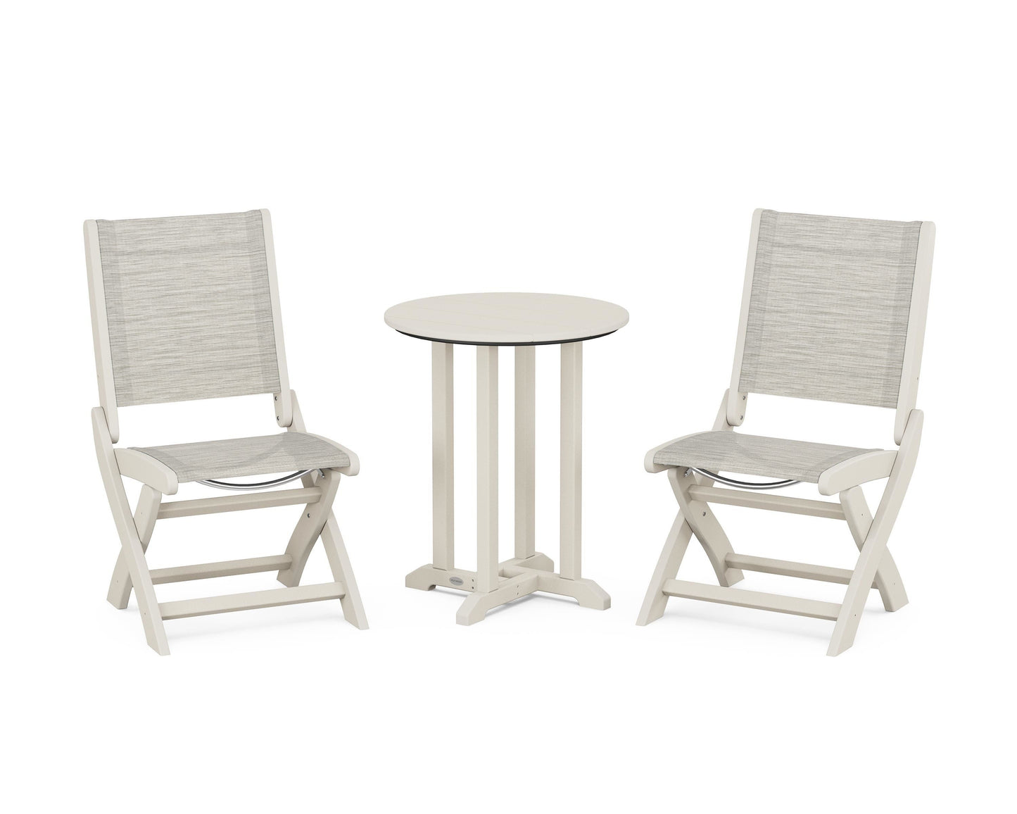 Coastal Folding Side Chair 3-Piece Round Bistro Dining Set