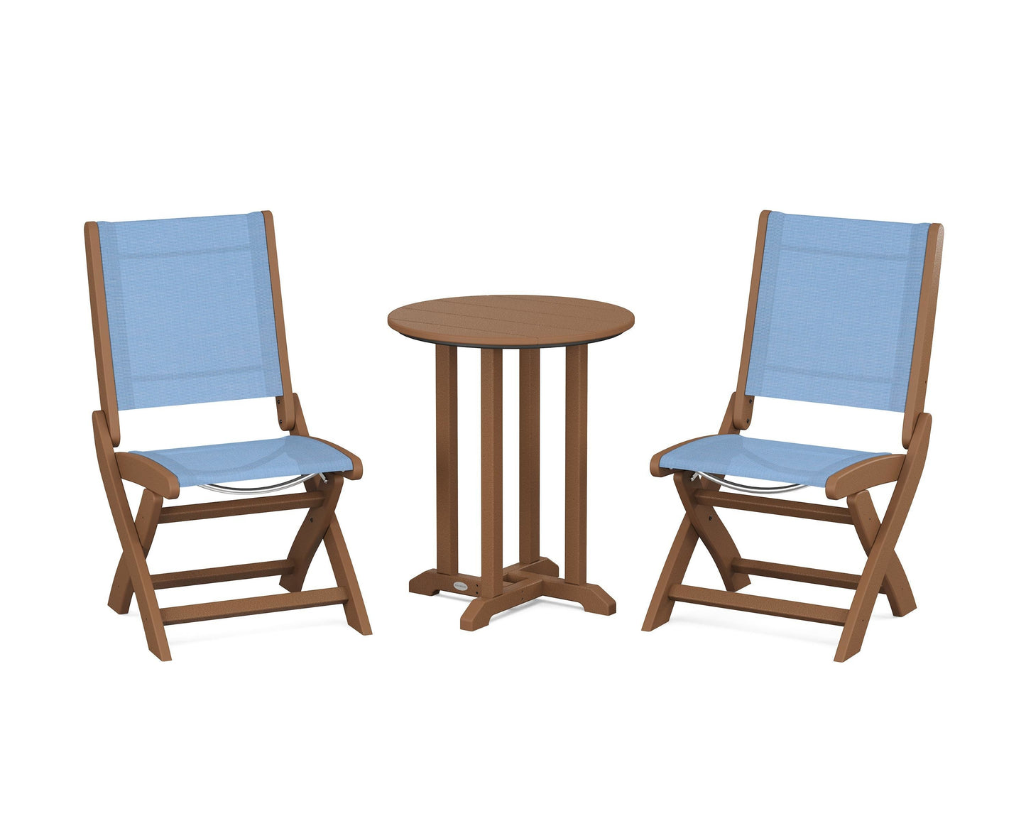 Coastal Folding Side Chair 3-Piece Round Bistro Dining Set