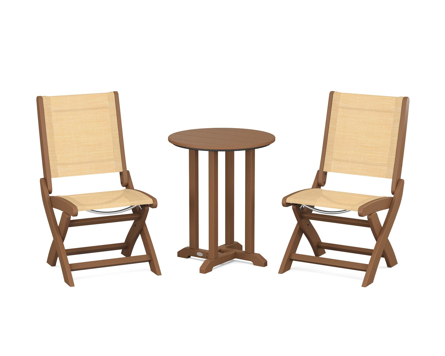 Coastal Folding Side Chair 3-Piece Round Bistro Dining Set