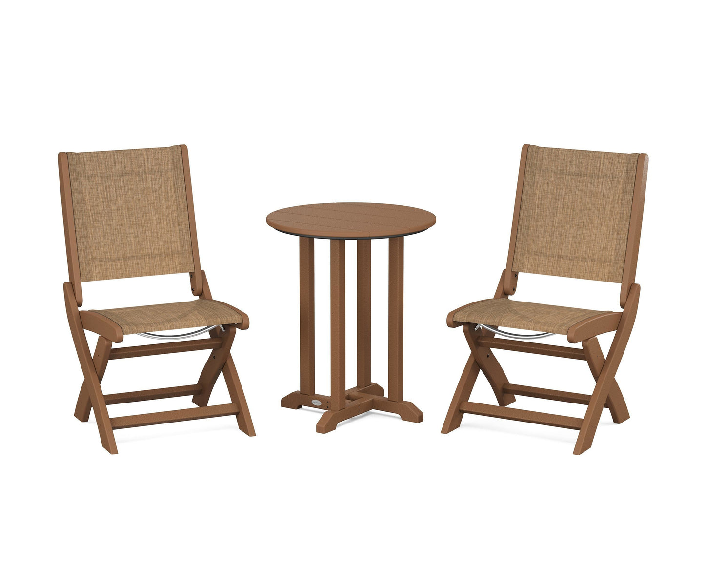 Coastal Folding Side Chair 3-Piece Round Bistro Dining Set