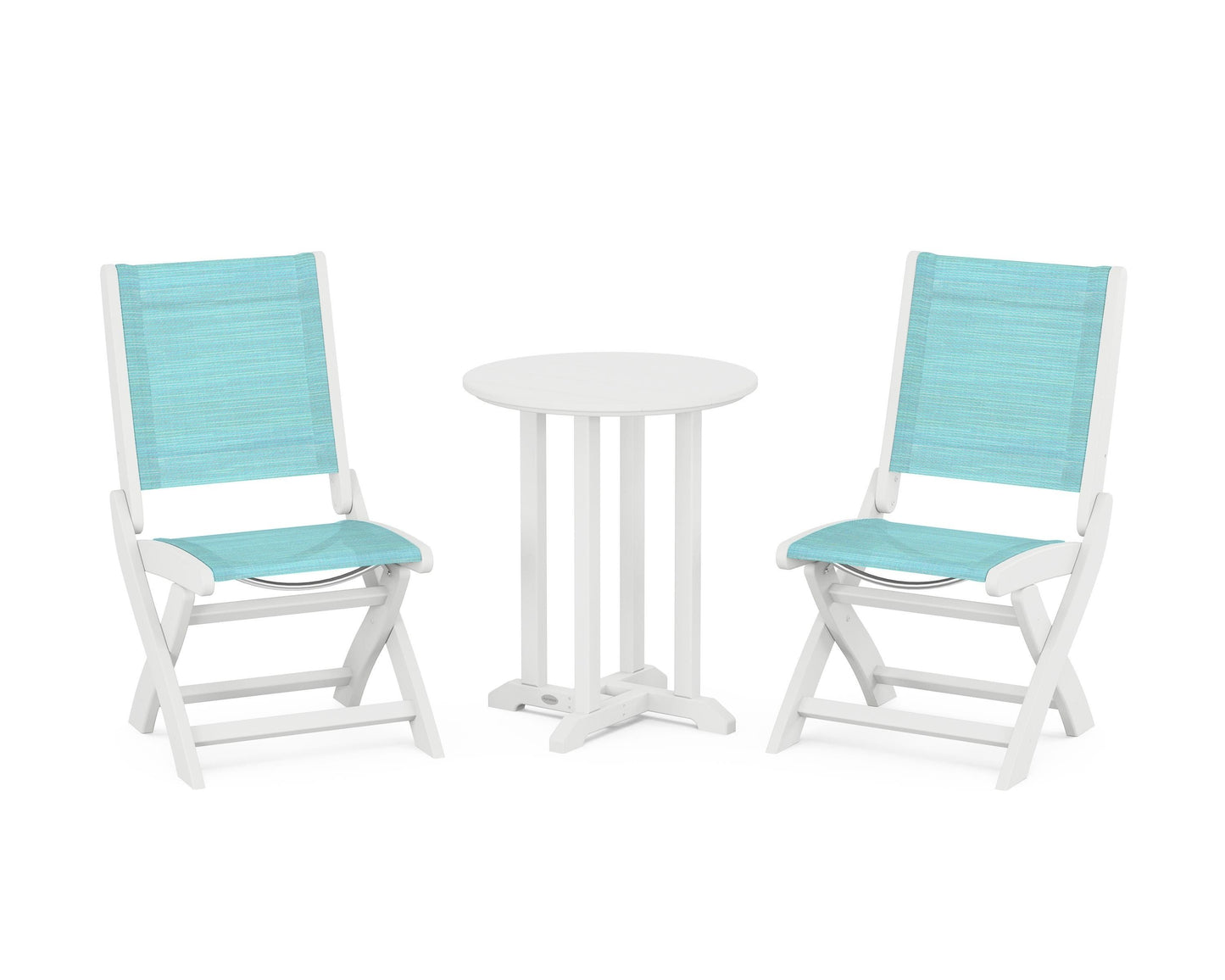 Coastal Folding Side Chair 3-Piece Round Bistro Dining Set