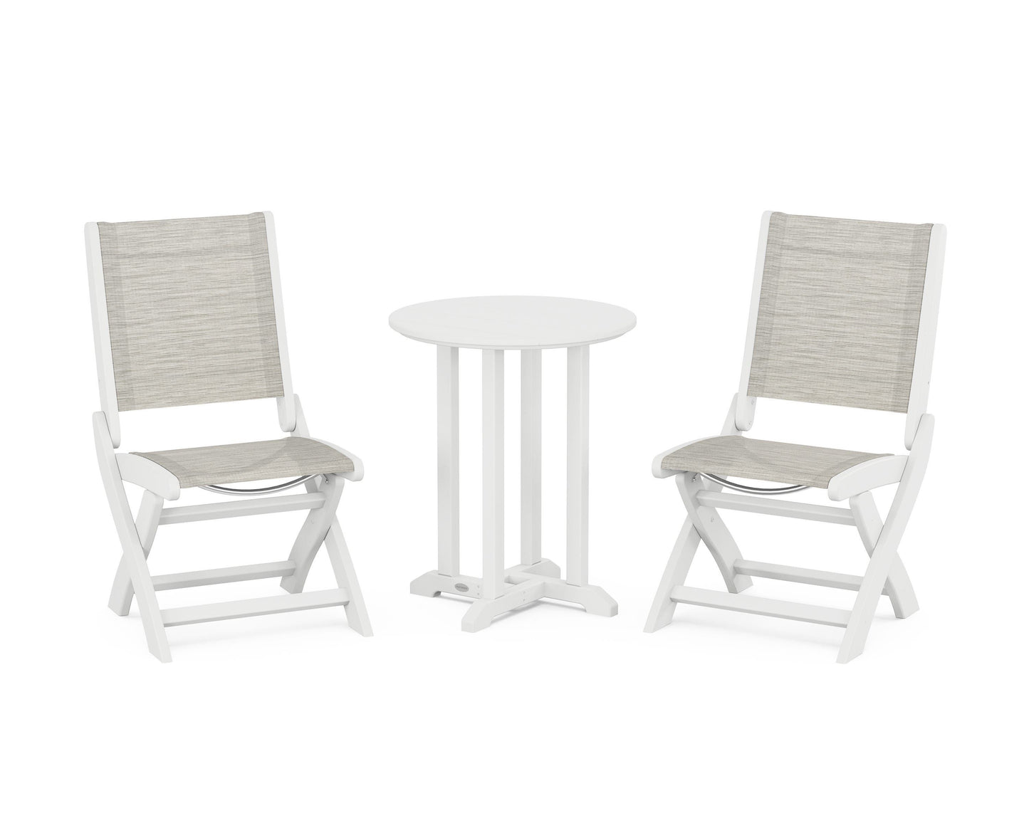 Coastal Folding Side Chair 3-Piece Round Bistro Dining Set