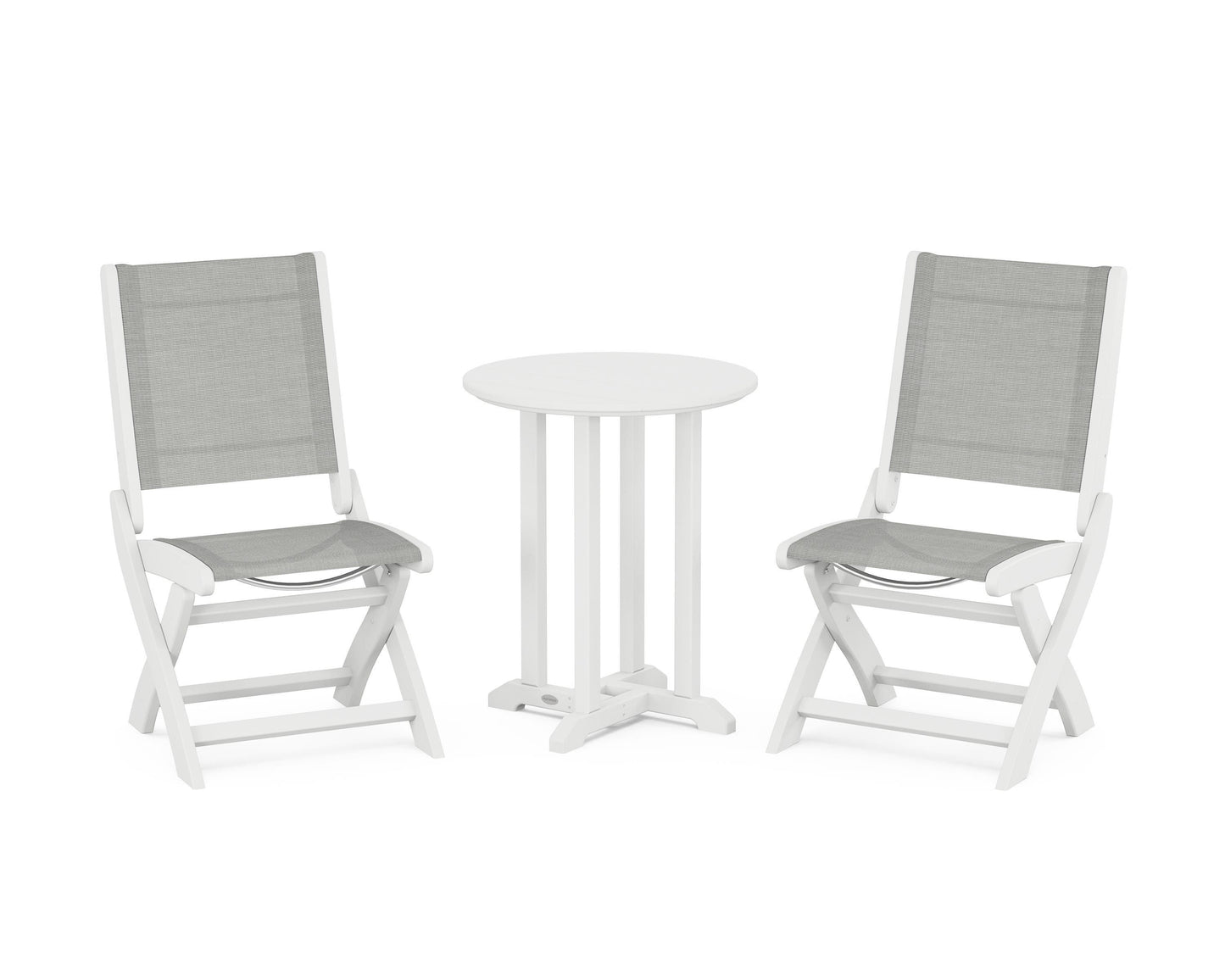 Coastal Folding Side Chair 3-Piece Round Bistro Dining Set