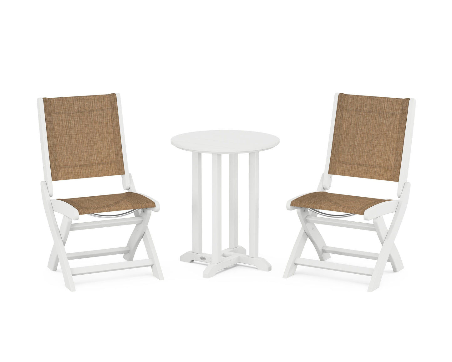 Coastal Folding Side Chair 3-Piece Round Bistro Dining Set