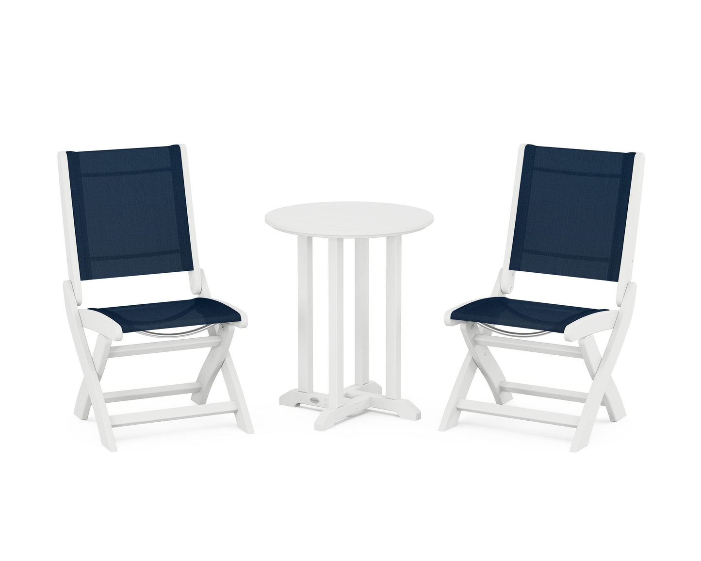 Coastal Folding Side Chair 3-Piece Round Bistro Dining Set