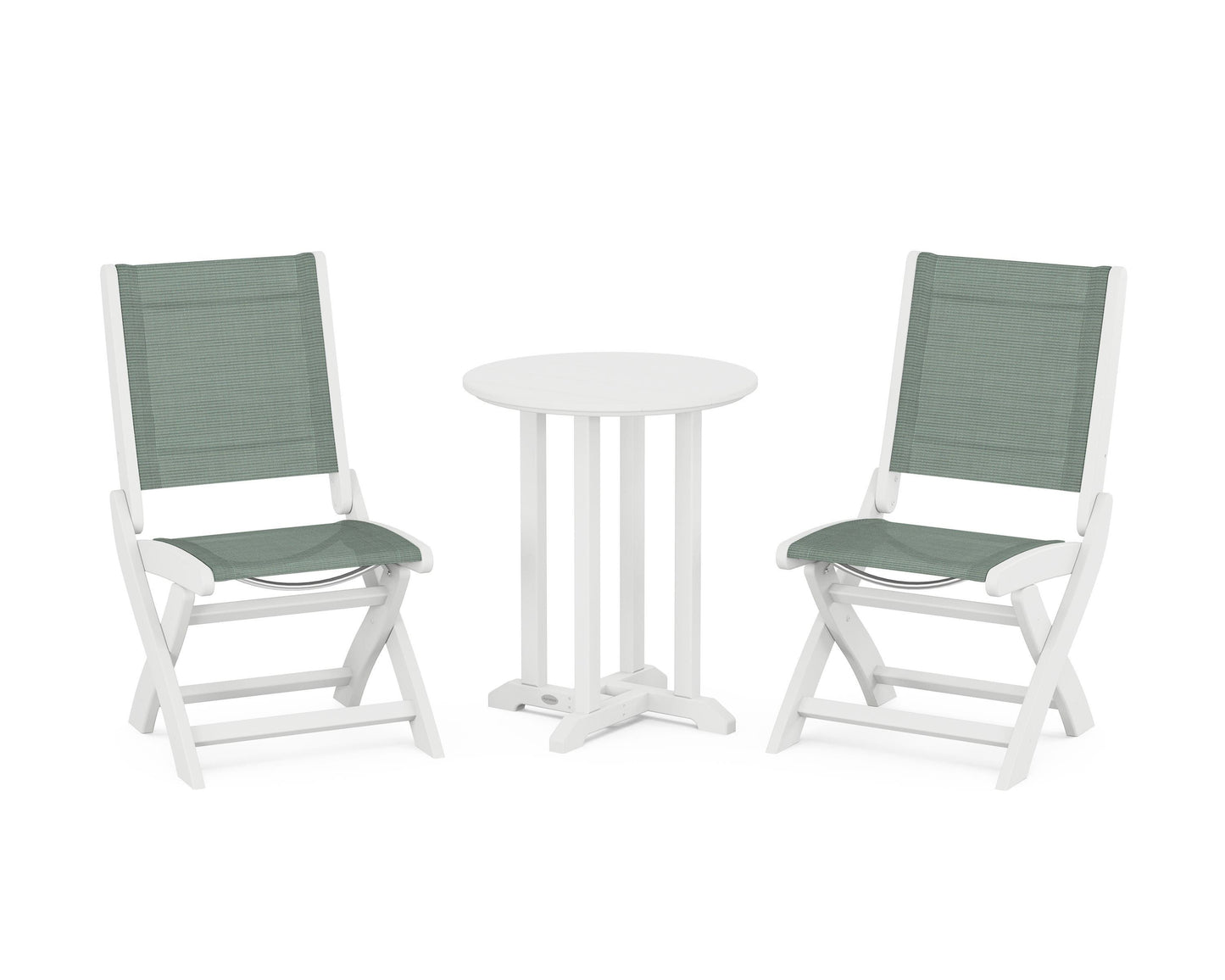 Coastal Folding Side Chair 3-Piece Round Bistro Dining Set