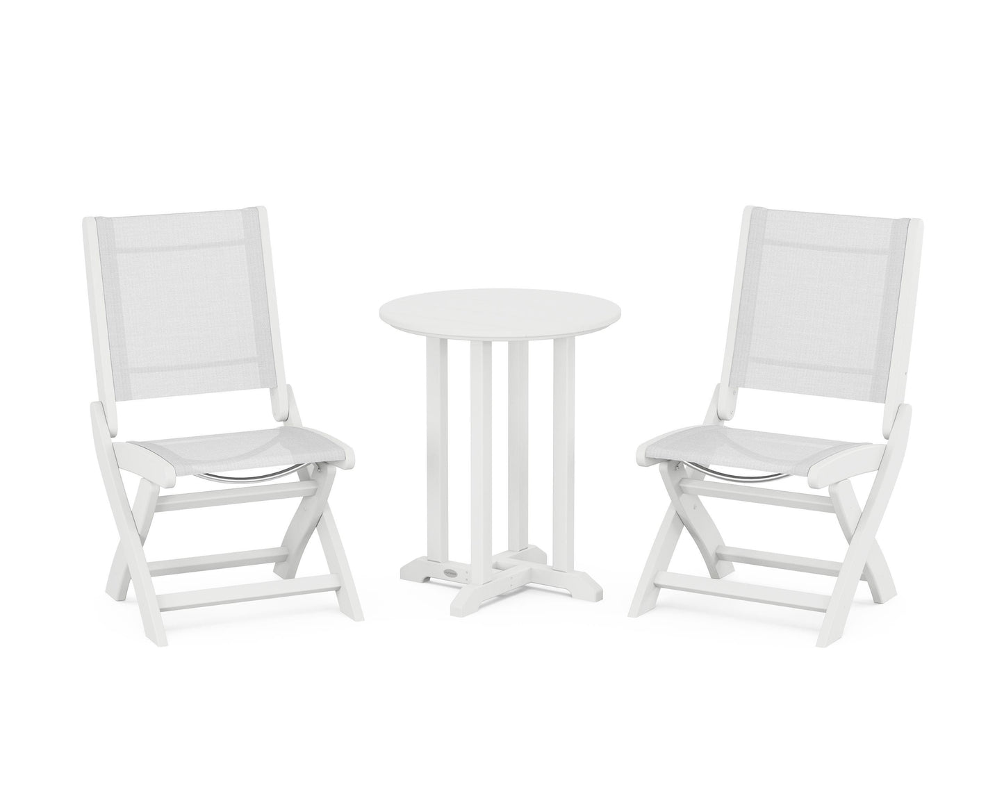 Coastal Folding Side Chair 3-Piece Round Bistro Dining Set