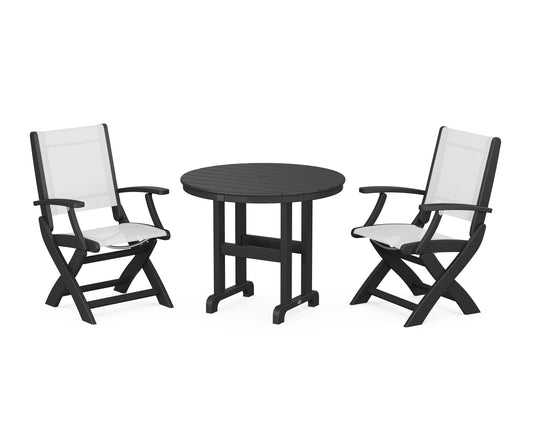 Coastal Folding Chair 3-Piece Round Dining Set