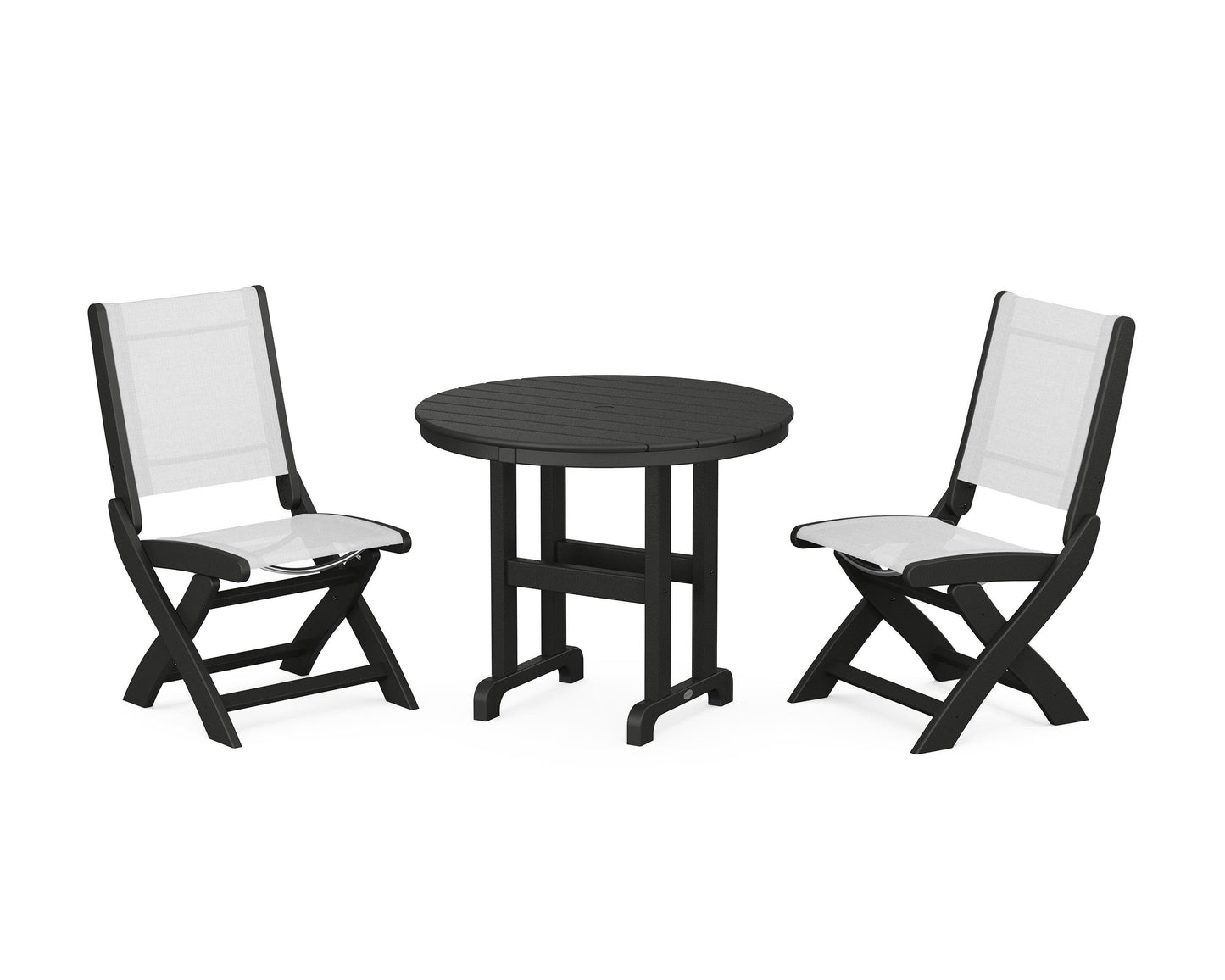 Coastal Folding Side Chair 3-Piece Round Dining Set