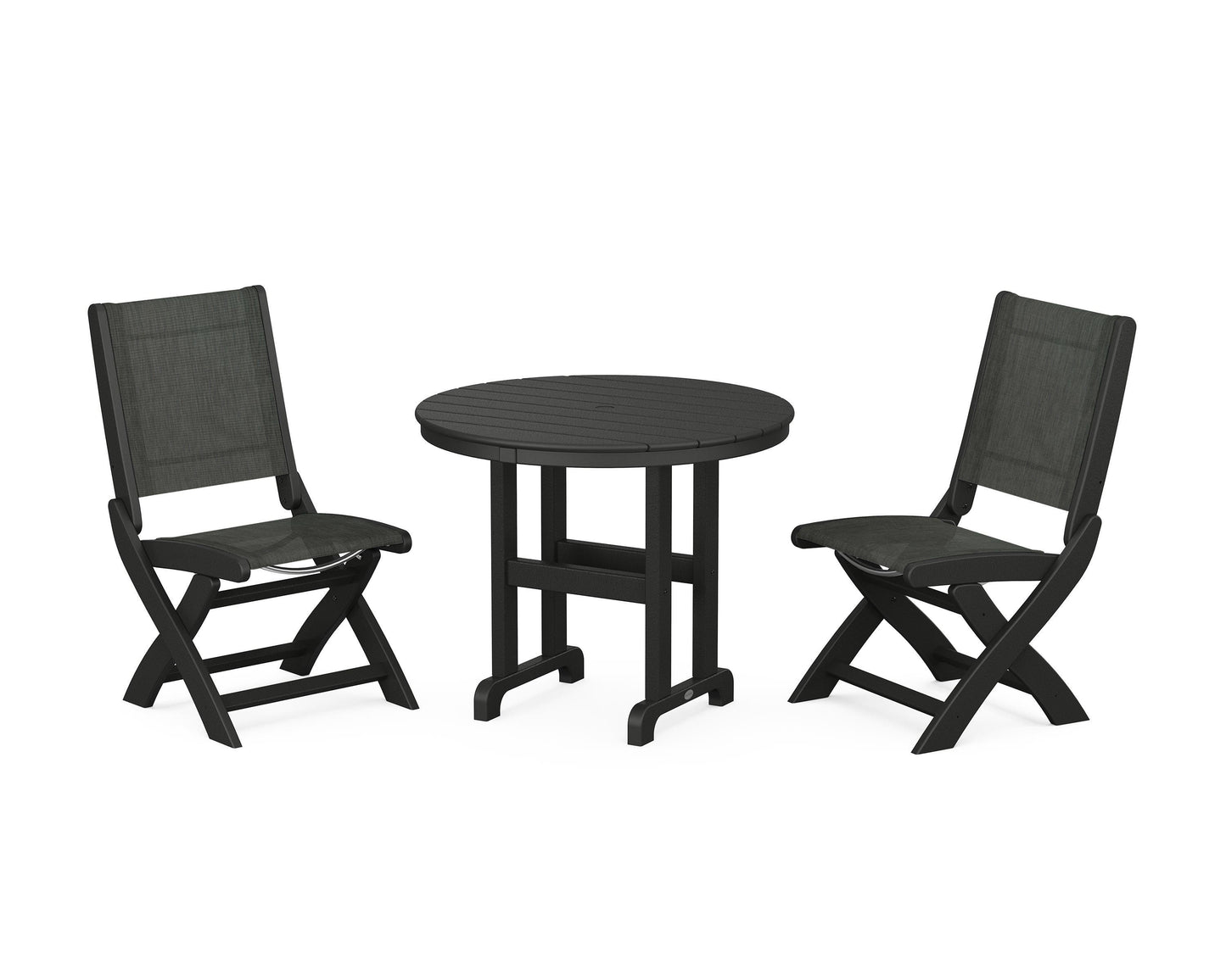 Coastal Folding Side Chair 3-Piece Round Dining Set