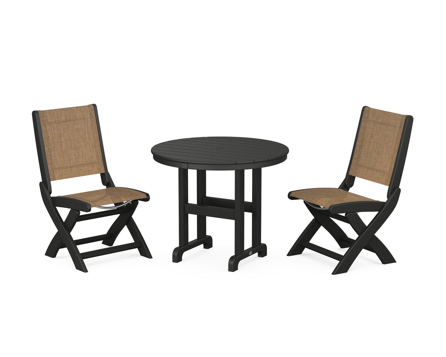 Coastal Folding Side Chair 3-Piece Round Dining Set