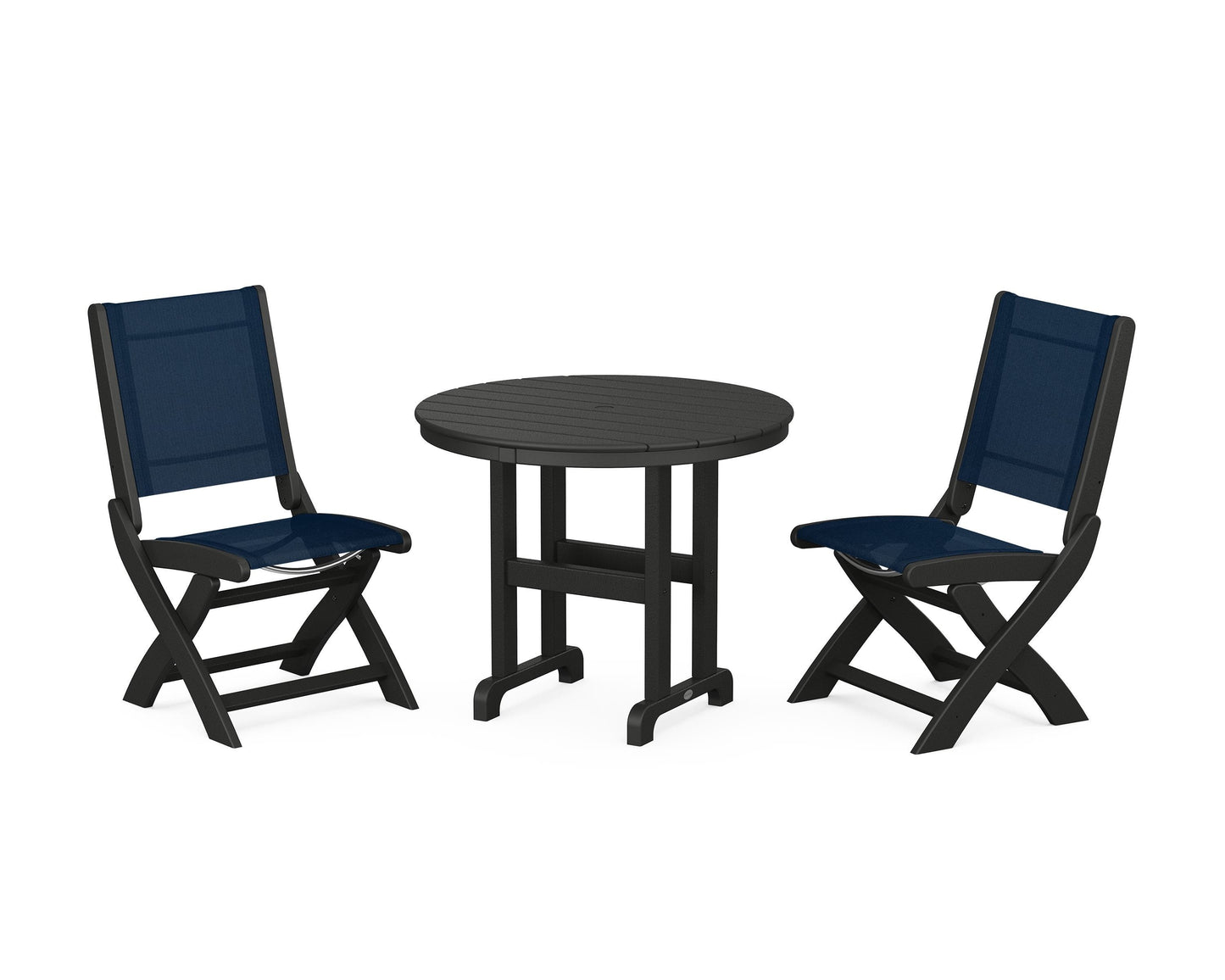 Coastal Folding Side Chair 3-Piece Round Dining Set