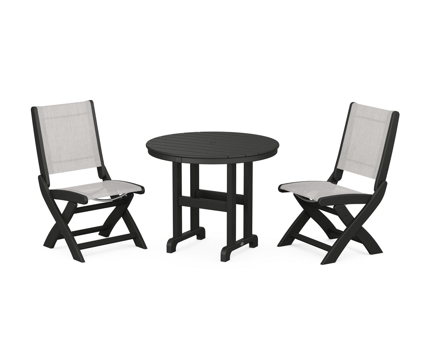 Coastal Folding Side Chair 3-Piece Round Dining Set