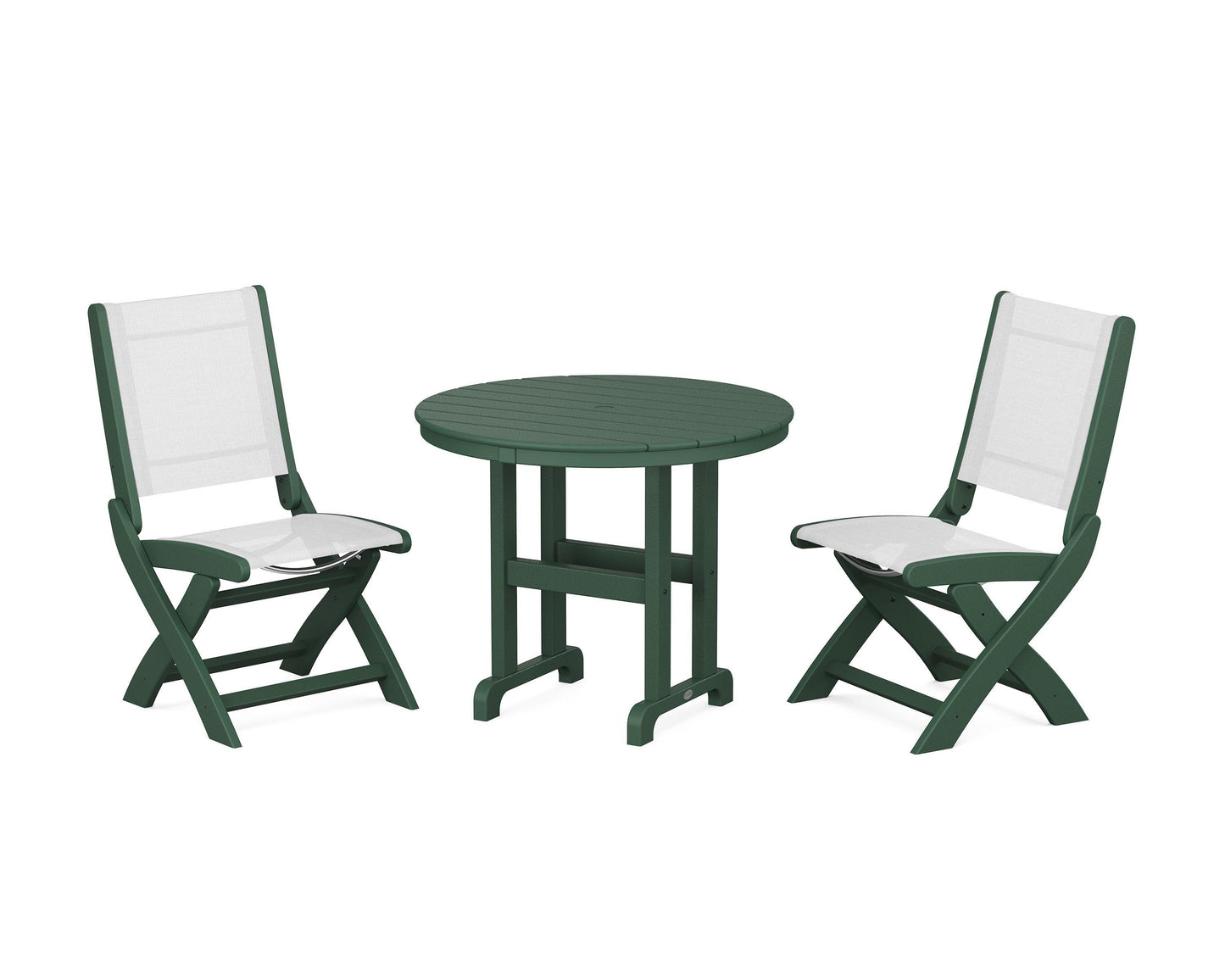 Coastal Folding Side Chair 3-Piece Round Dining Set