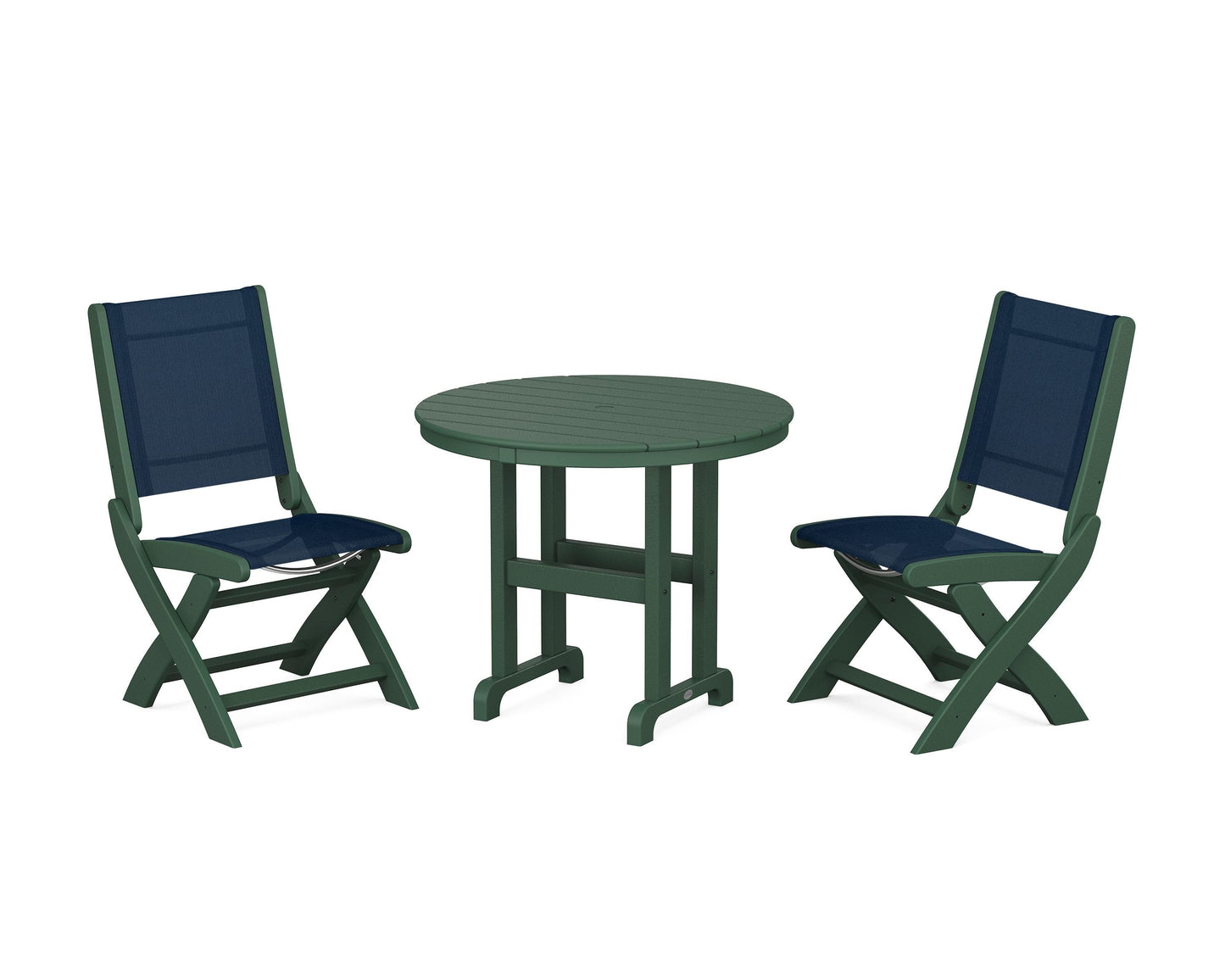 Coastal Folding Side Chair 3-Piece Round Dining Set