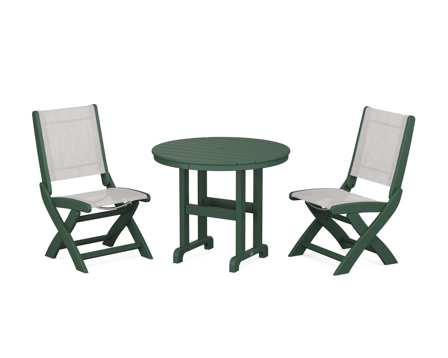 Coastal Folding Side Chair 3-Piece Round Dining Set