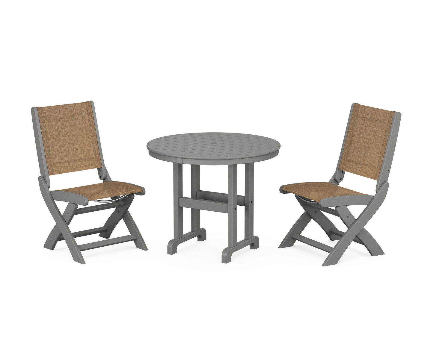 Coastal Folding Side Chair 3-Piece Round Dining Set