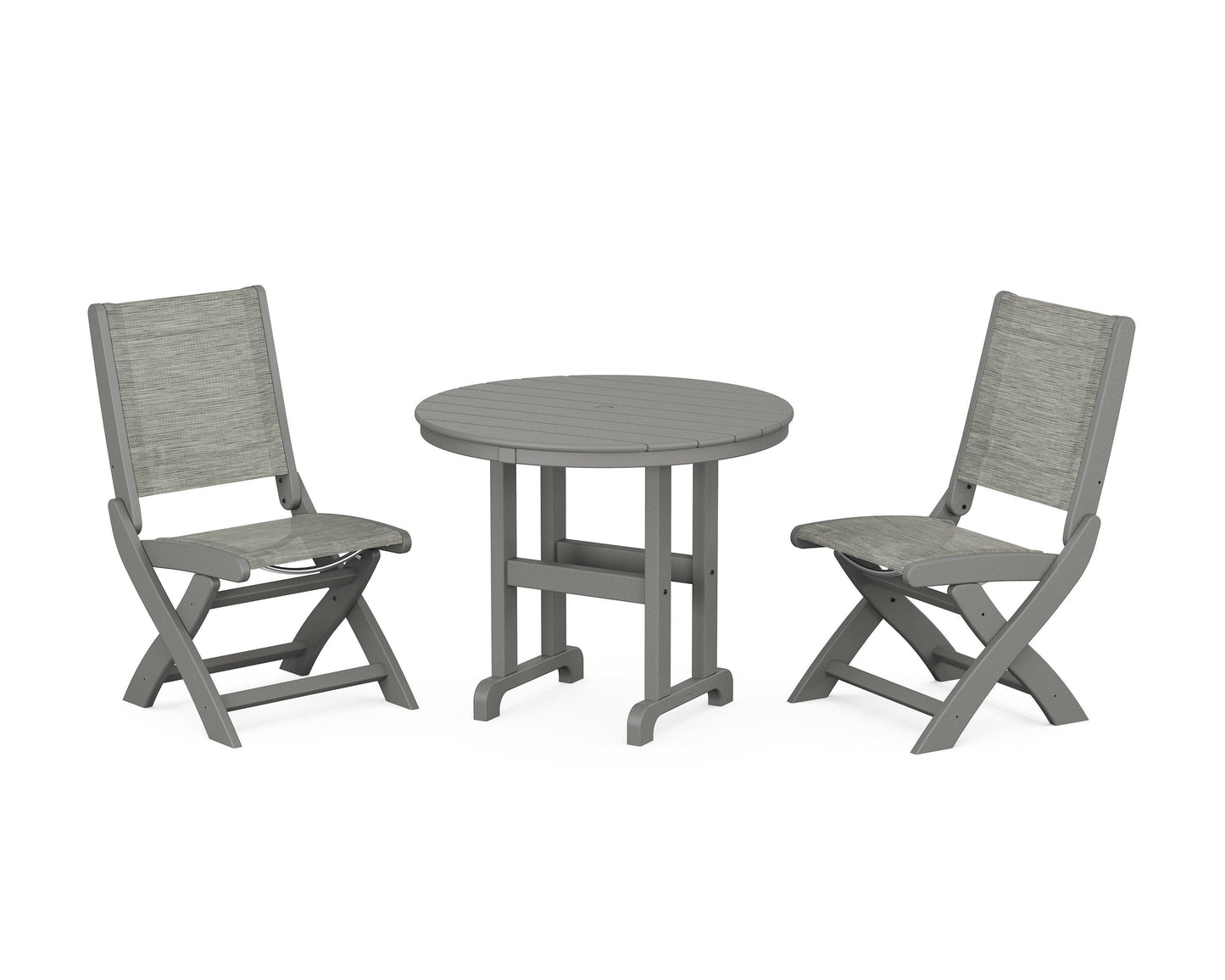 Coastal Folding Side Chair 3-Piece Round Dining Set