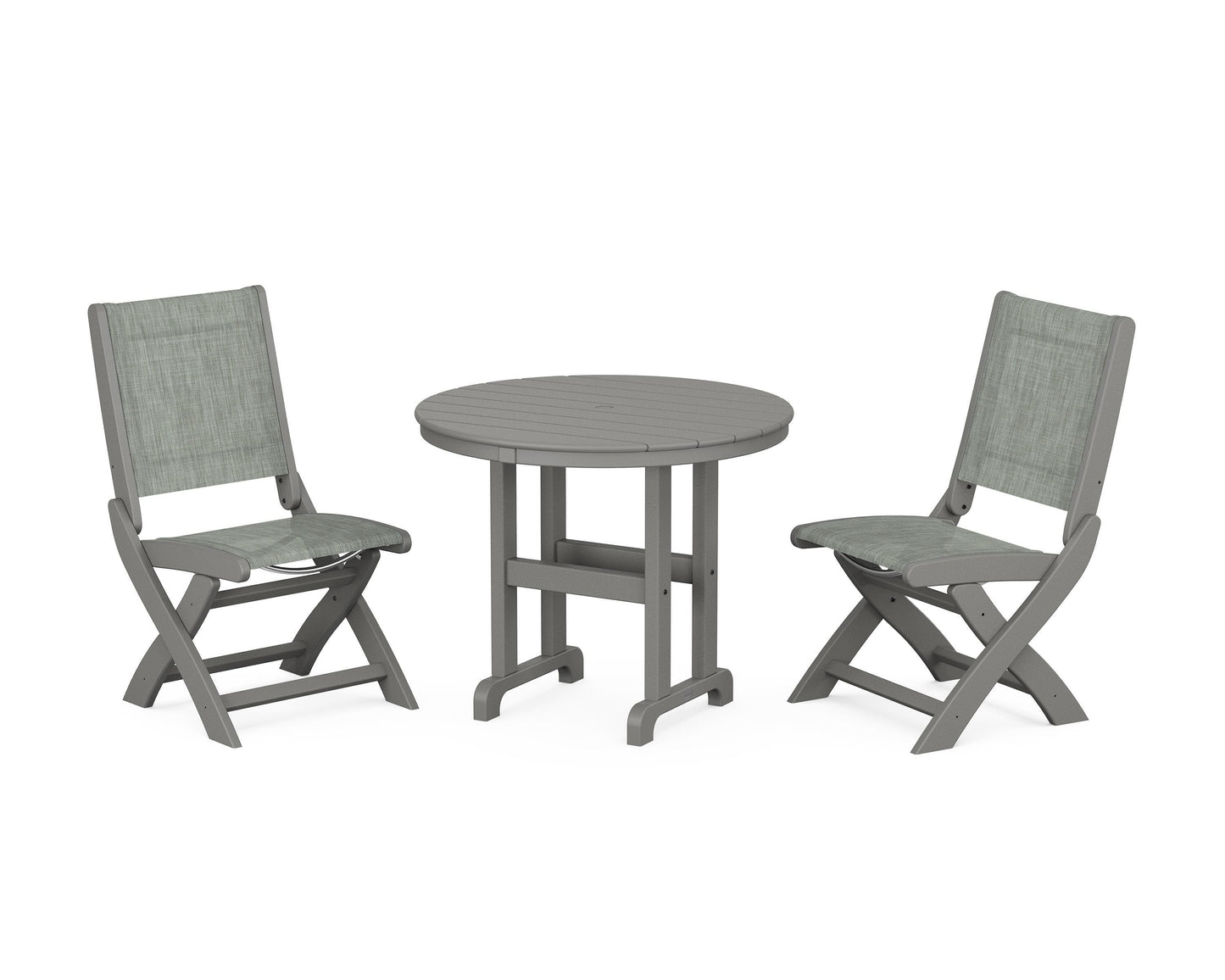 Coastal Folding Side Chair 3-Piece Round Dining Set