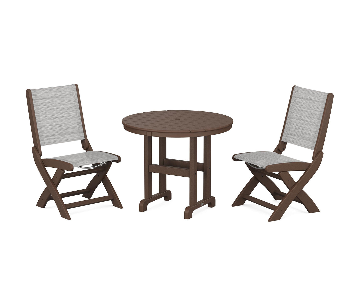 Coastal Folding Side Chair 3-Piece Round Dining Set