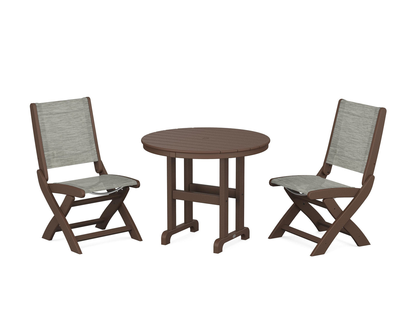 Coastal Folding Side Chair 3-Piece Round Dining Set