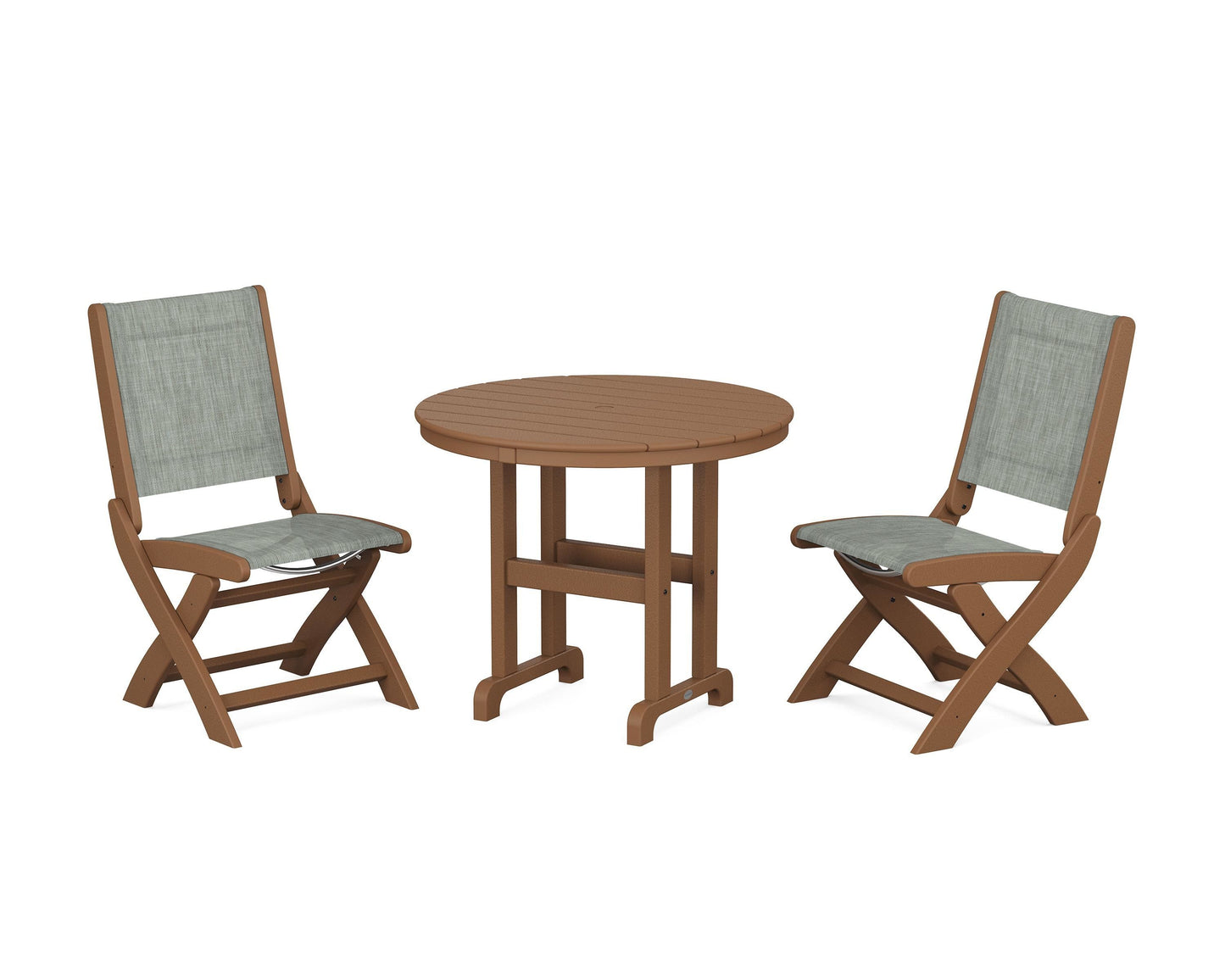 Coastal Folding Side Chair 3-Piece Round Dining Set