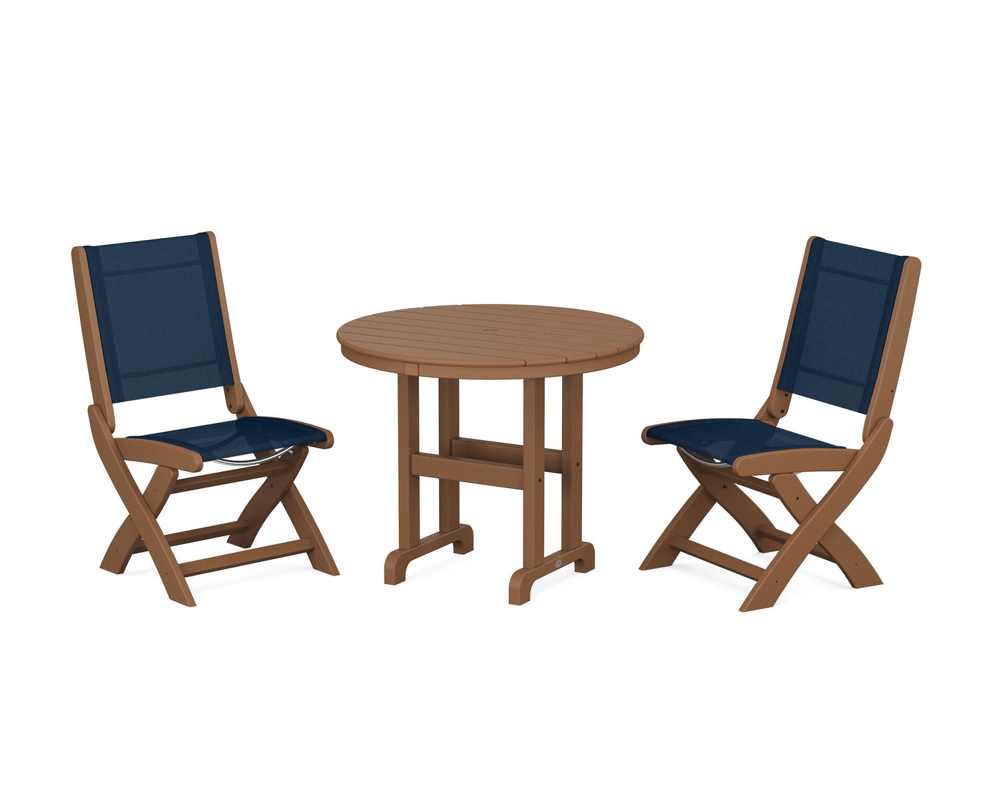 Coastal Folding Side Chair 3-Piece Round Dining Set