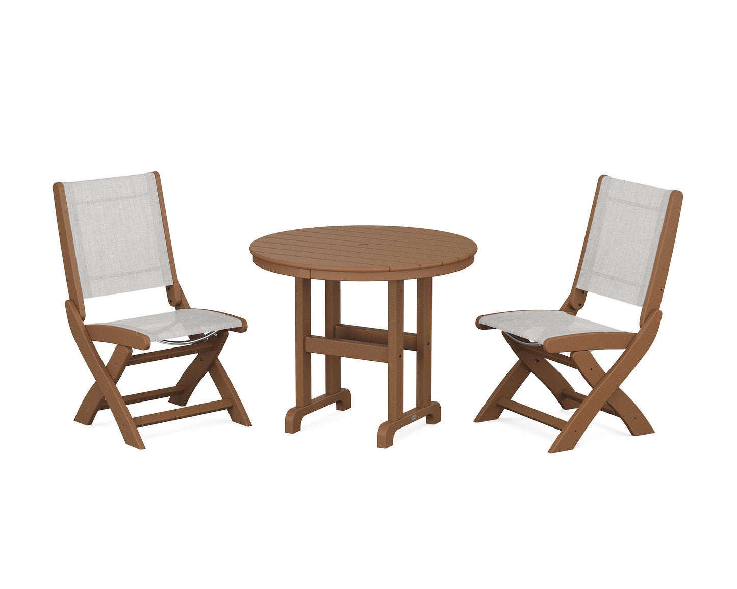 Coastal Folding Side Chair 3-Piece Round Dining Set