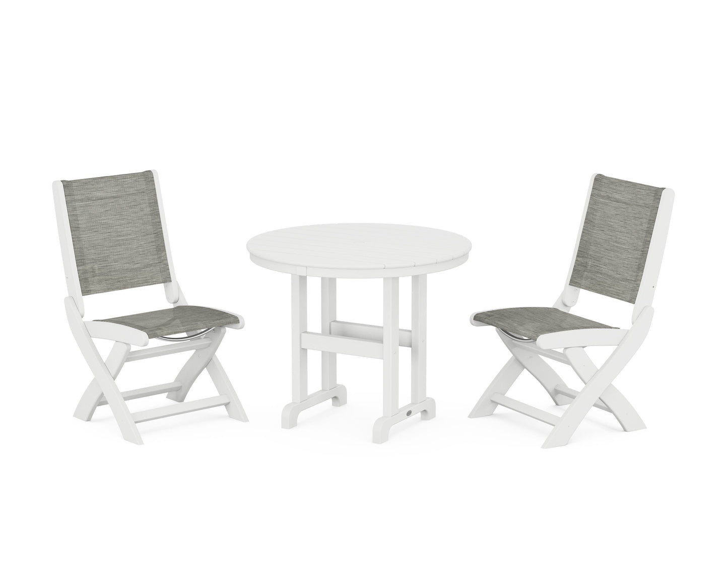 Coastal Folding Side Chair 3-Piece Round Dining Set