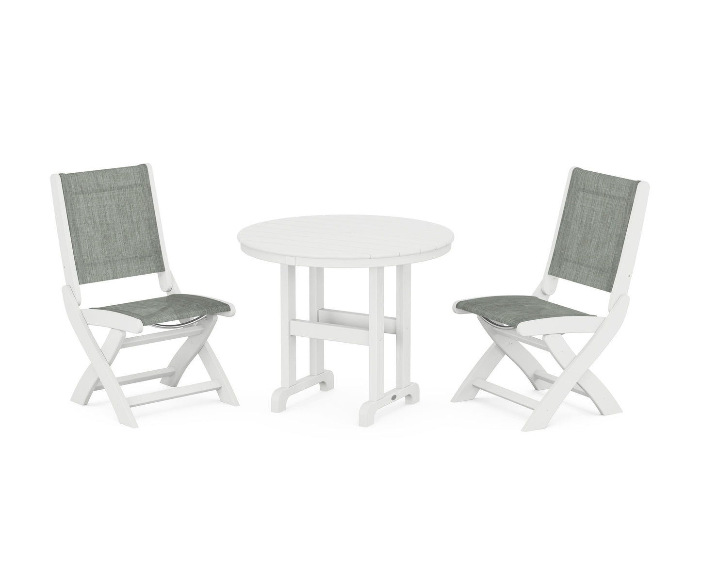 Coastal Folding Side Chair 3-Piece Round Dining Set