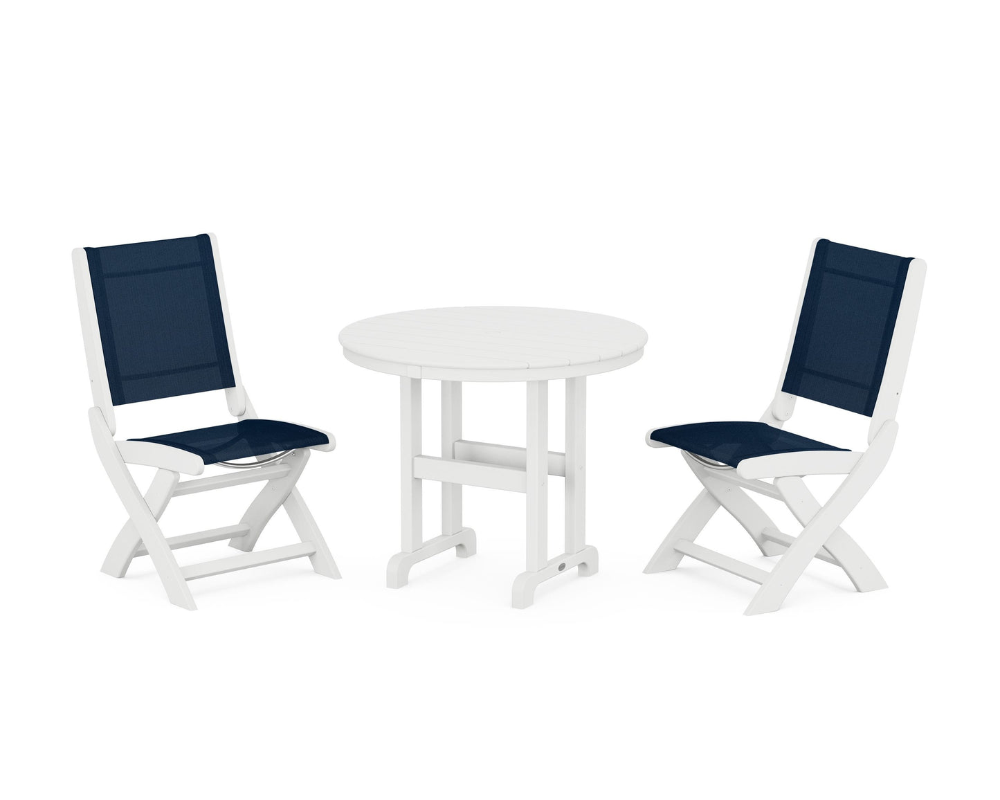 Coastal Folding Side Chair 3-Piece Round Dining Set