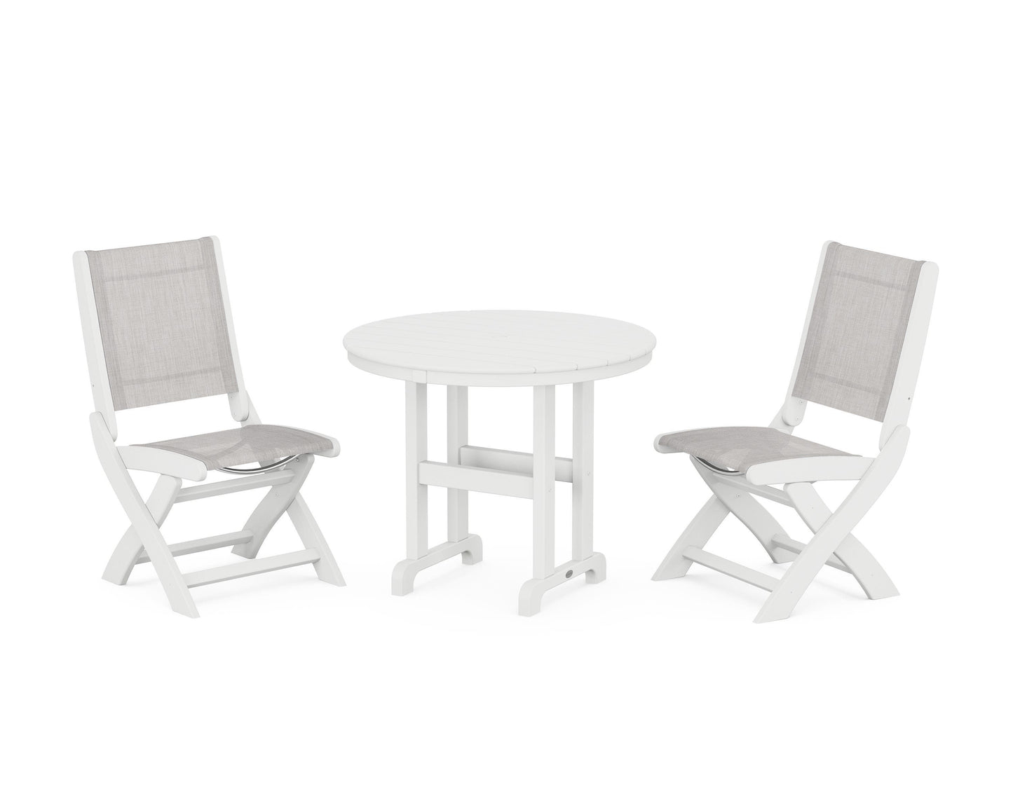 Coastal Folding Side Chair 3-Piece Round Dining Set