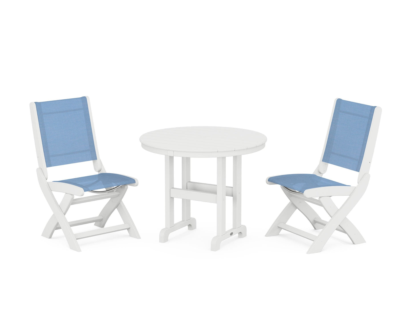 Coastal Folding Side Chair 3-Piece Round Dining Set