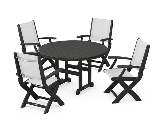 Coastal Folding Chair 5-Piece Round Dining Set