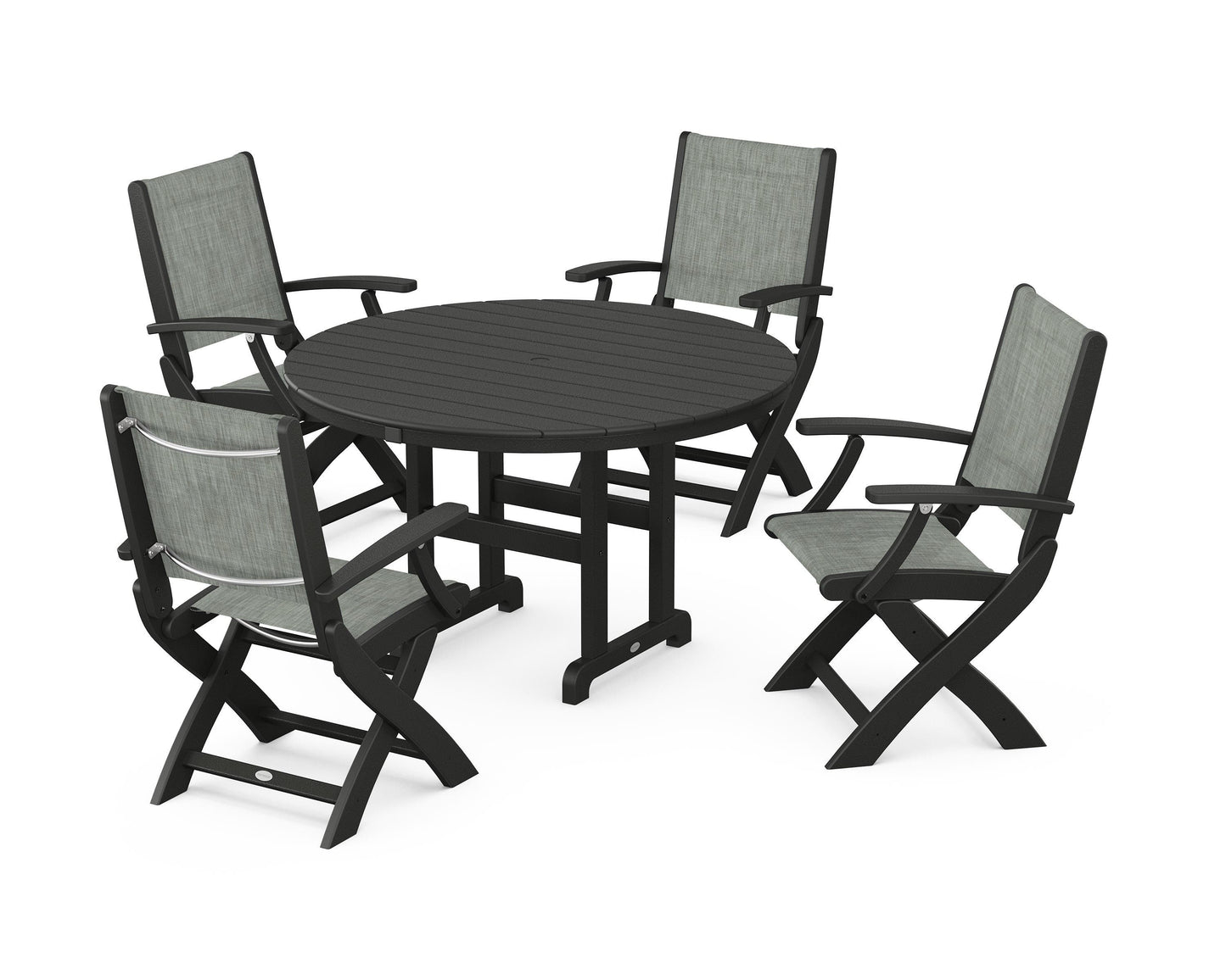 Coastal Folding Chair 5-Piece Round Dining Set