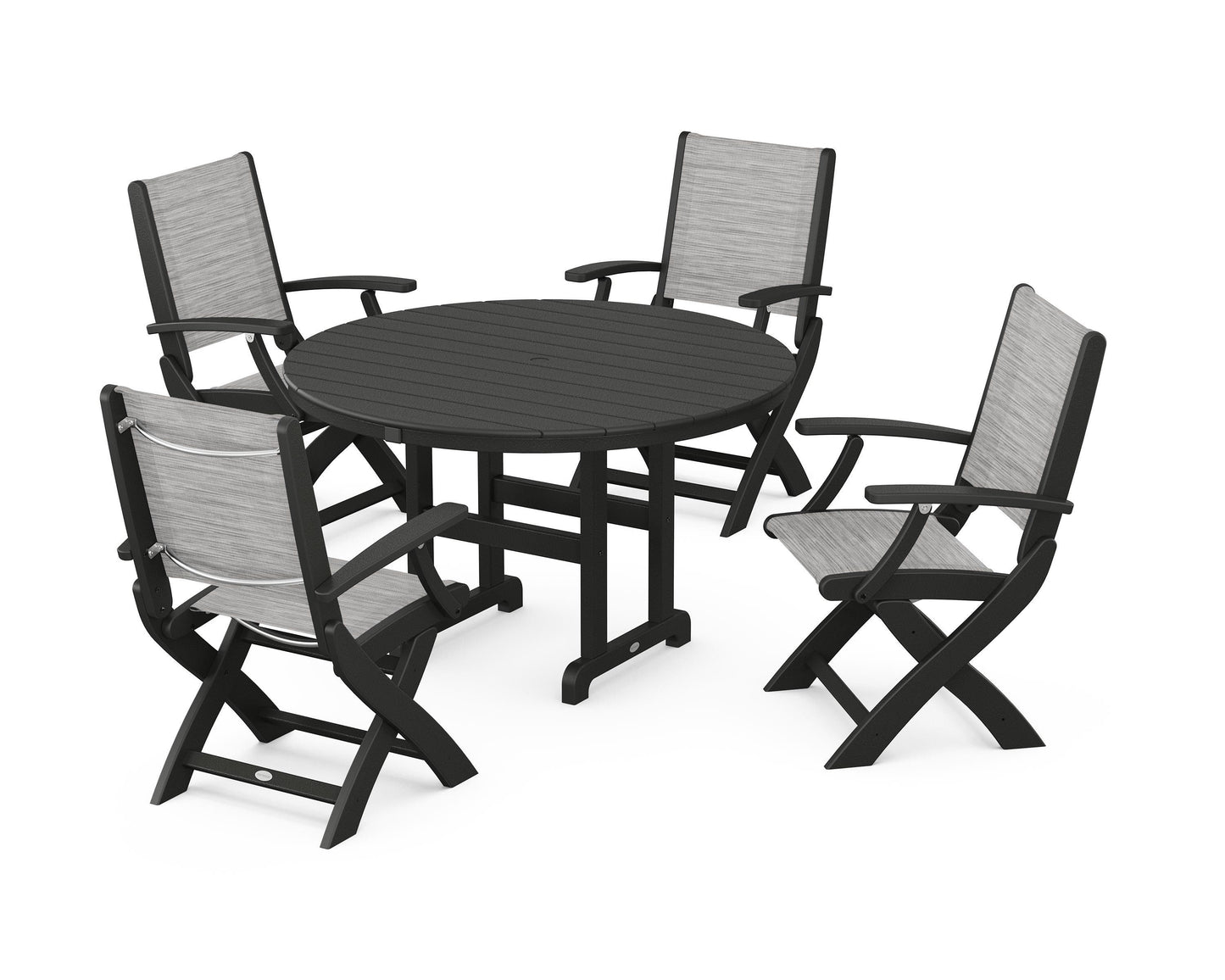 Coastal Folding Chair 5-Piece Round Dining Set