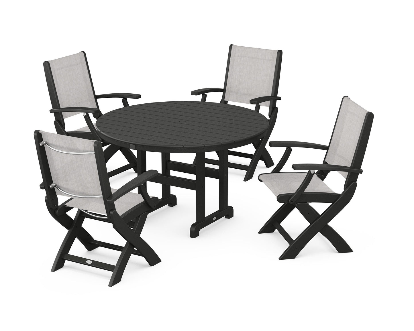 Coastal Folding Chair 5-Piece Round Dining Set