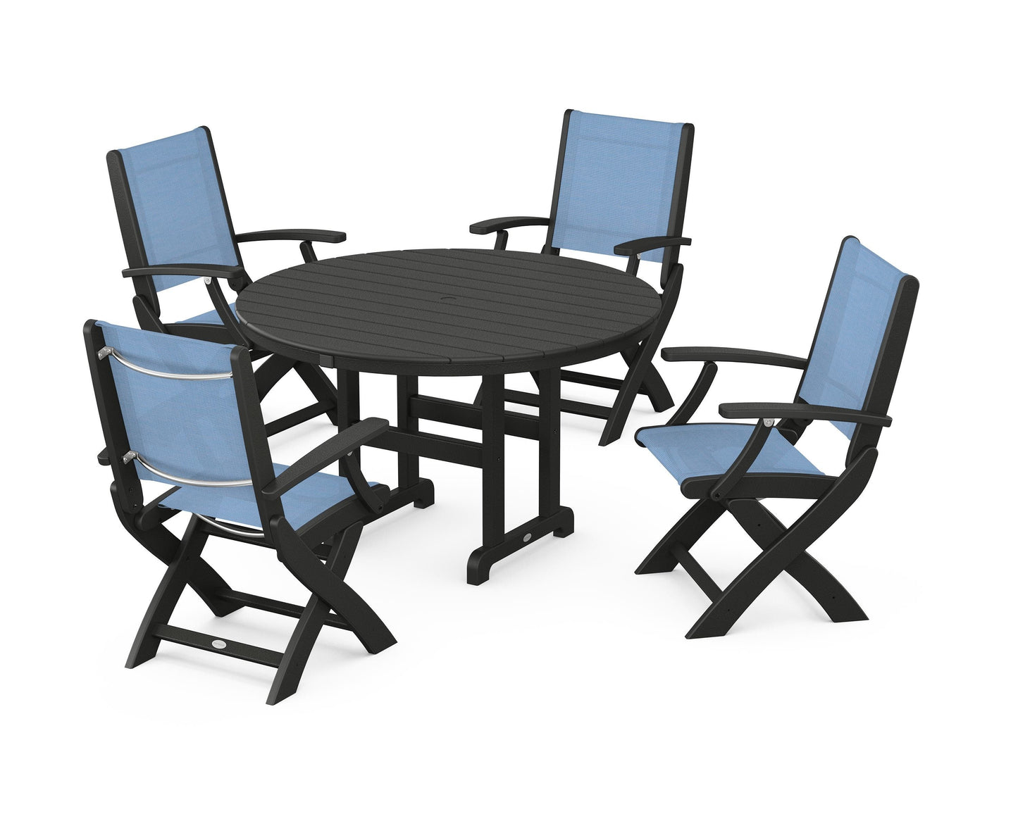 Coastal Folding Chair 5-Piece Round Dining Set