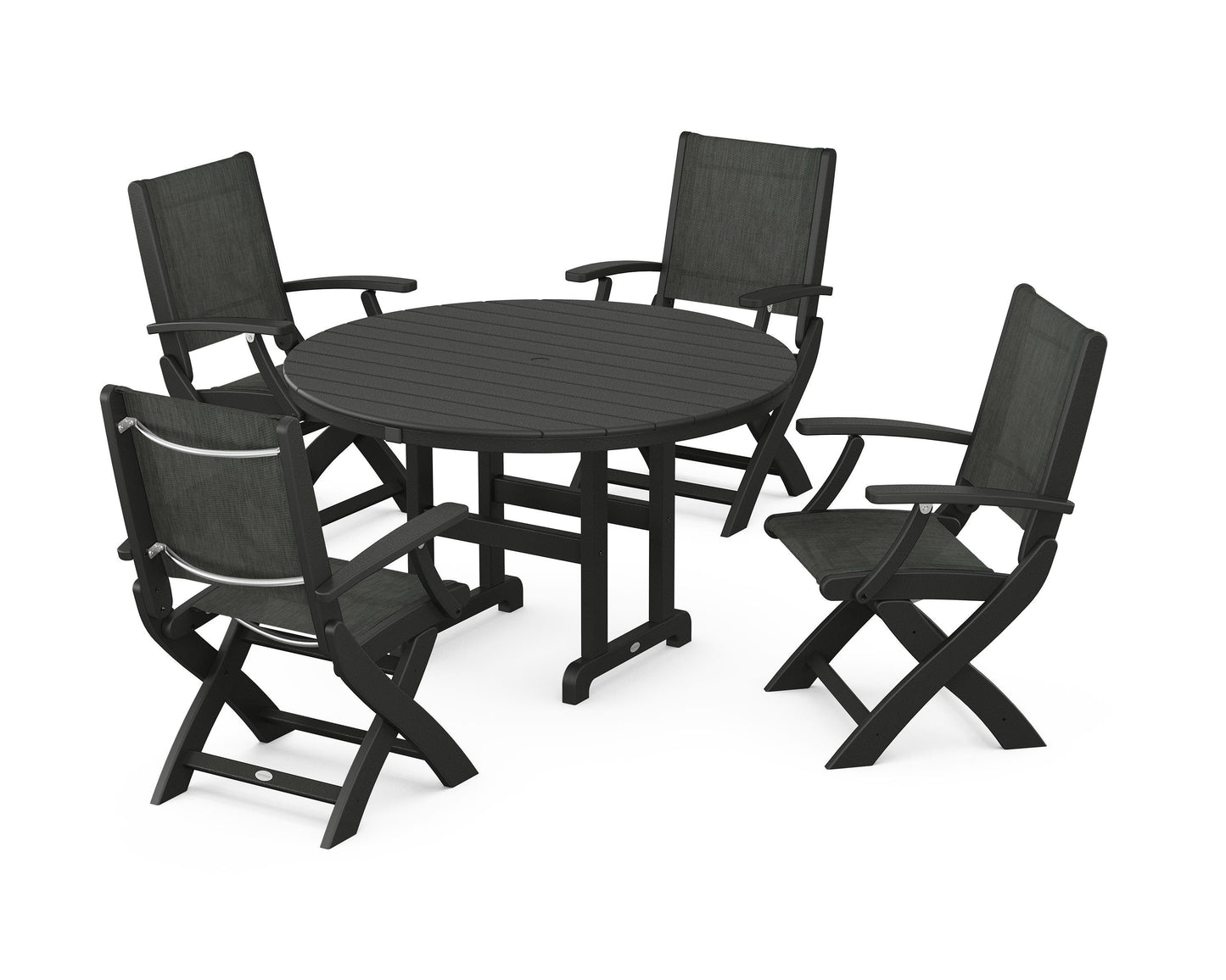 Coastal Folding Chair 5-Piece Round Dining Set