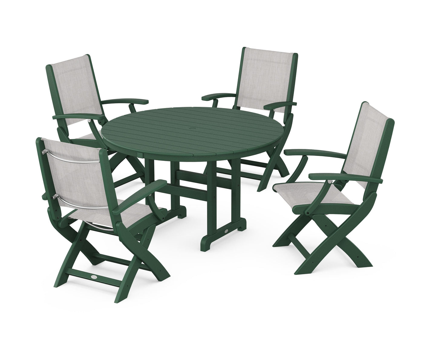 Coastal Folding Chair 5-Piece Round Dining Set