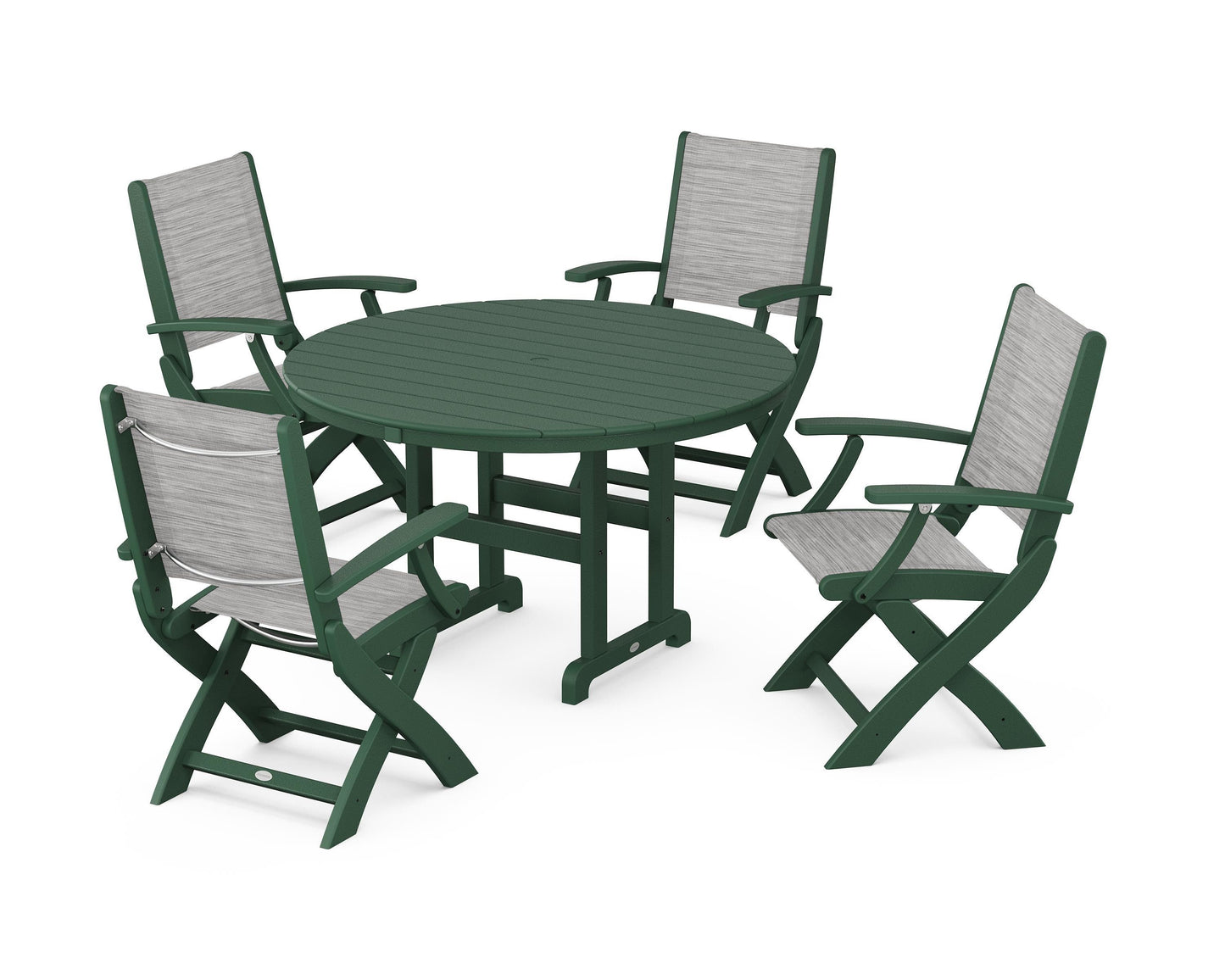 Coastal Folding Chair 5-Piece Round Dining Set