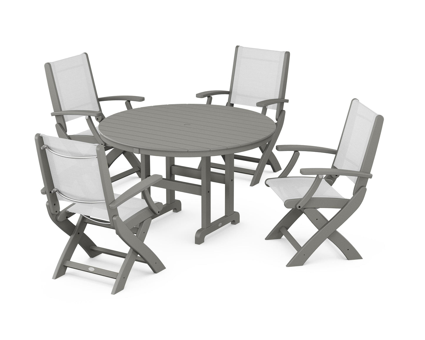 Coastal Folding Chair 5-Piece Round Dining Set