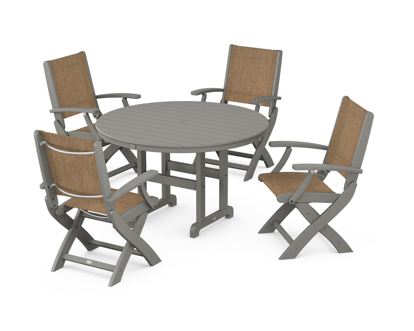 Coastal Folding Chair 5-Piece Round Dining Set