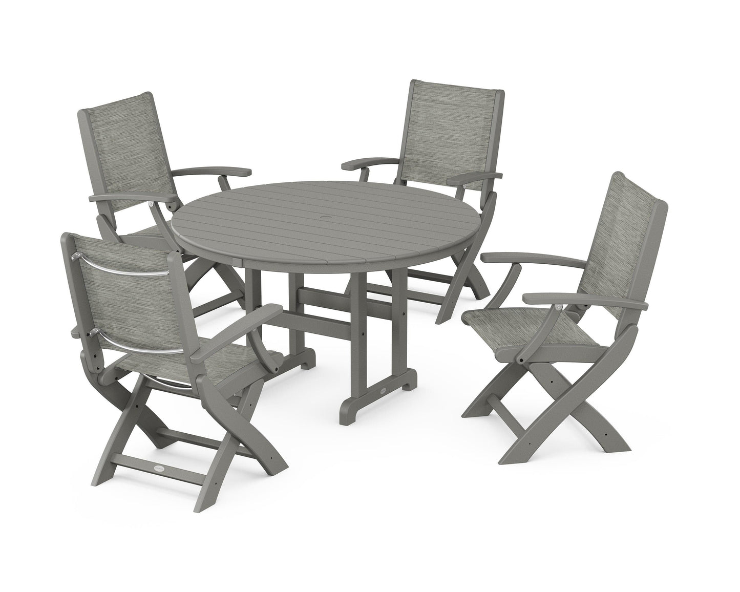 Coastal Folding Chair 5-Piece Round Dining Set