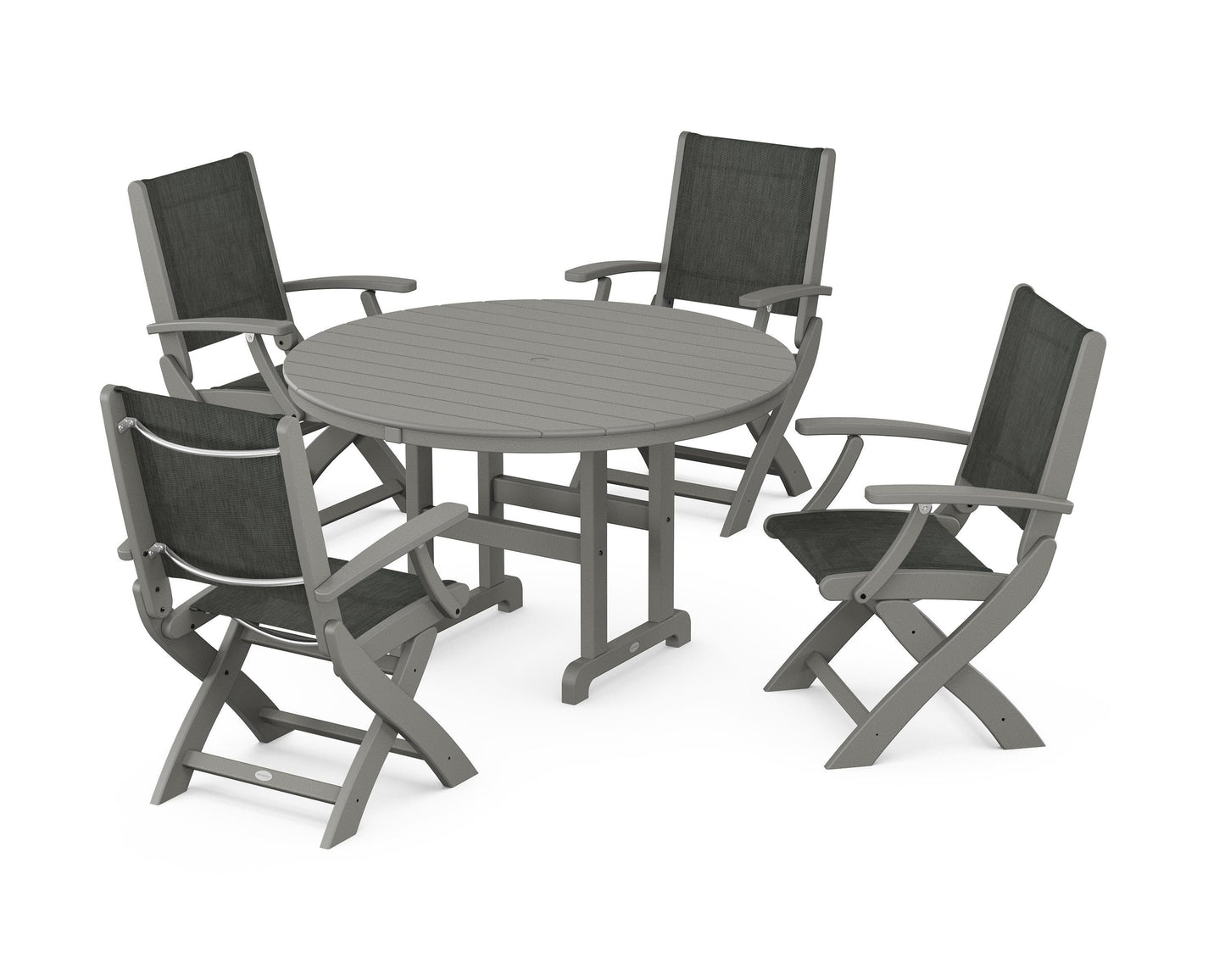 Coastal Folding Chair 5-Piece Round Dining Set