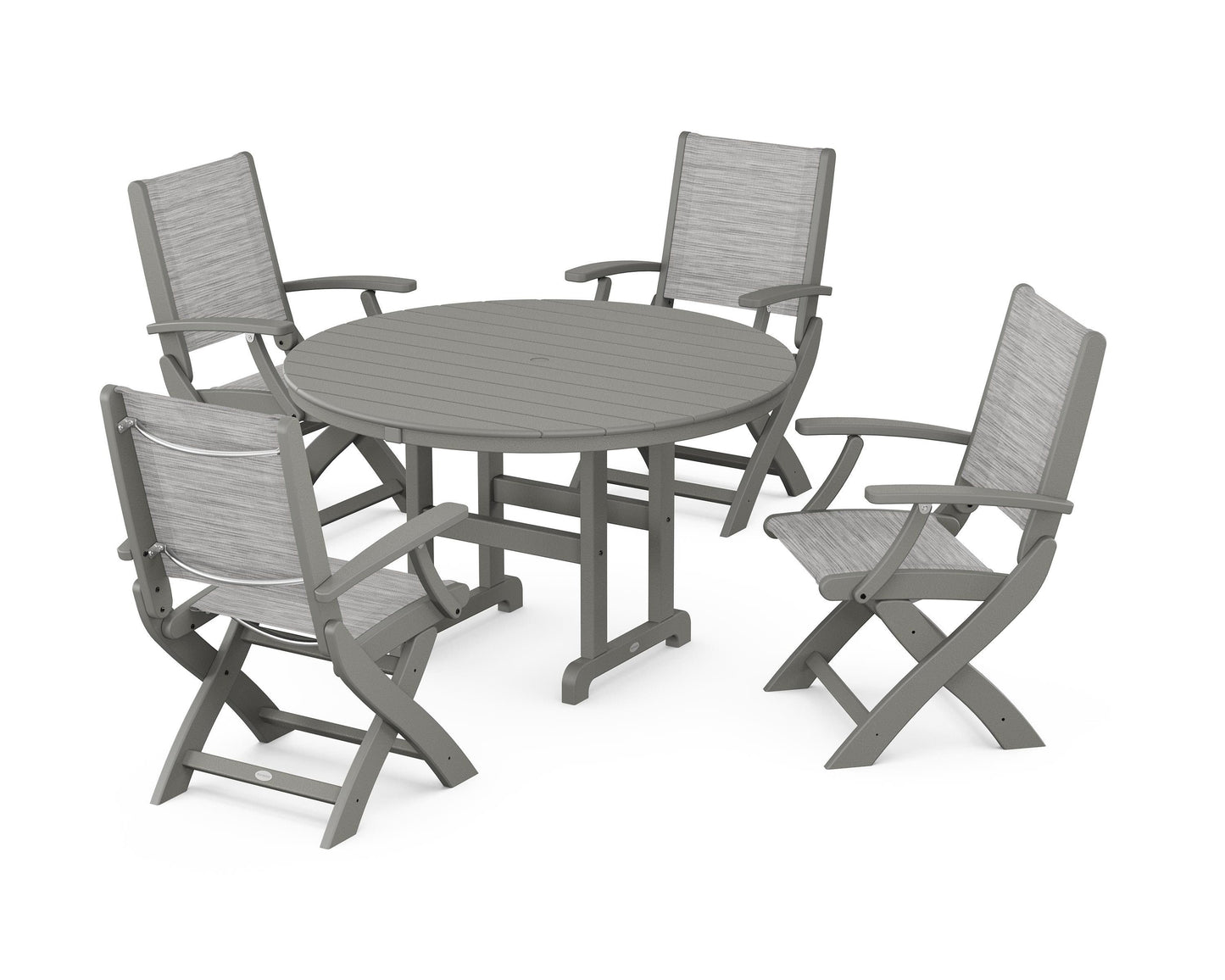 Coastal Folding Chair 5-Piece Round Dining Set