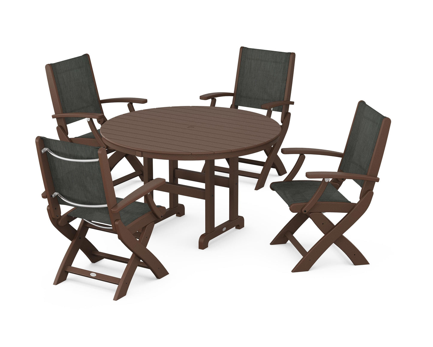 Coastal Folding Chair 5-Piece Round Dining Set