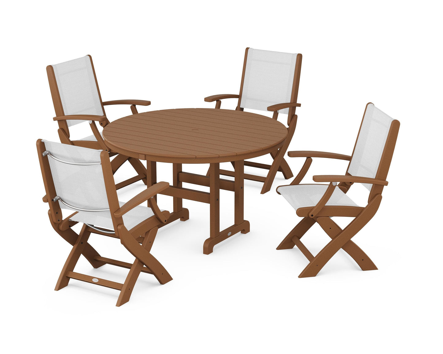 Coastal Folding Chair 5-Piece Round Dining Set