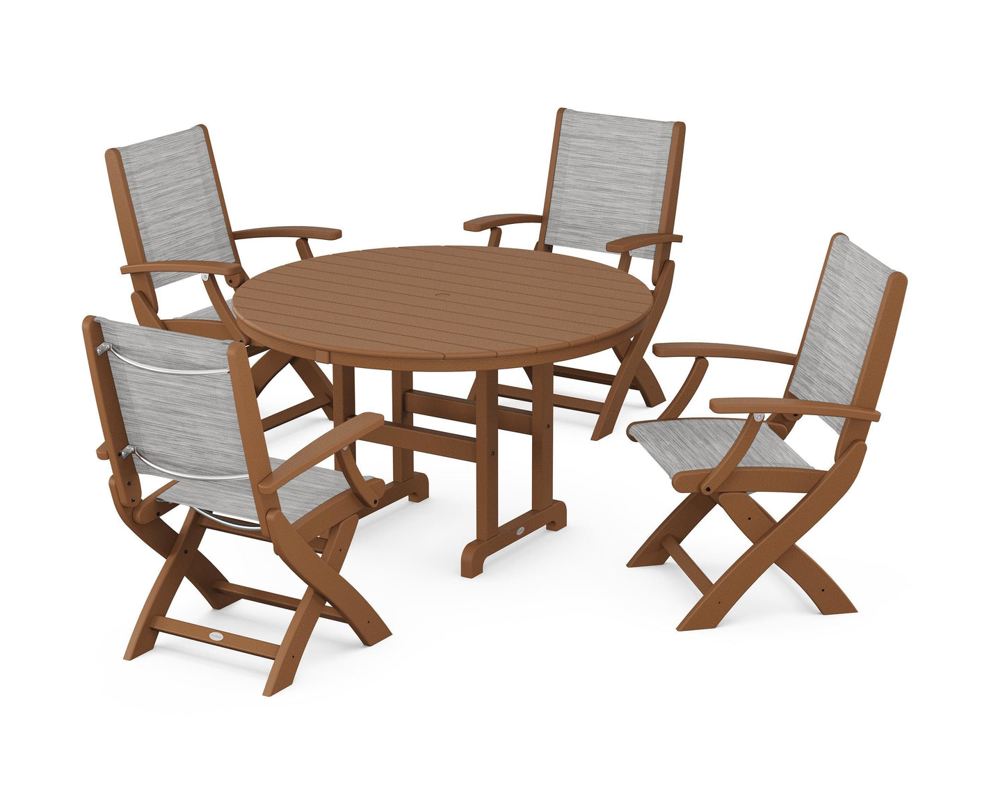 Coastal Folding Chair 5-Piece Round Dining Set